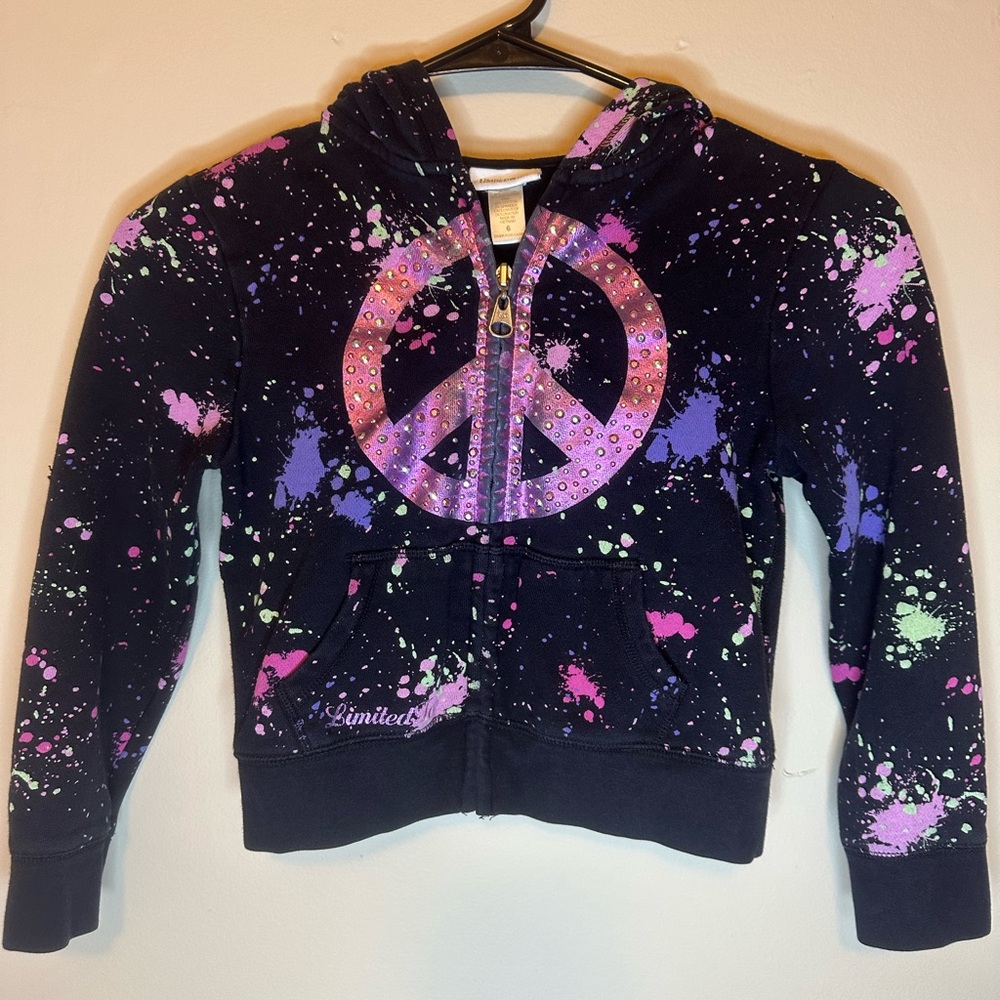 Vintage Limited Too Black Hoodie with Colorful Peace Sign